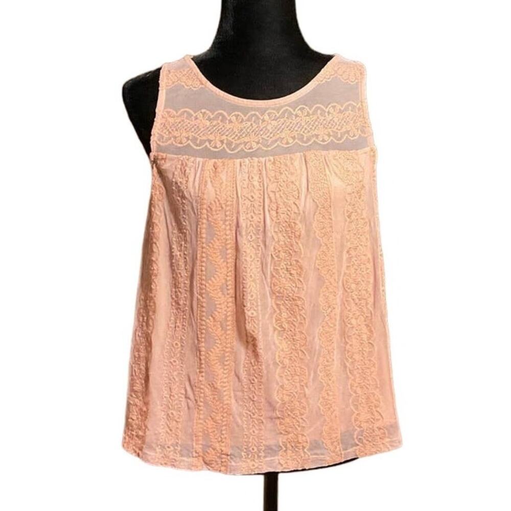 Lily White Embroirdered Lace Sleeveless Blouse Dusty Pink  Large